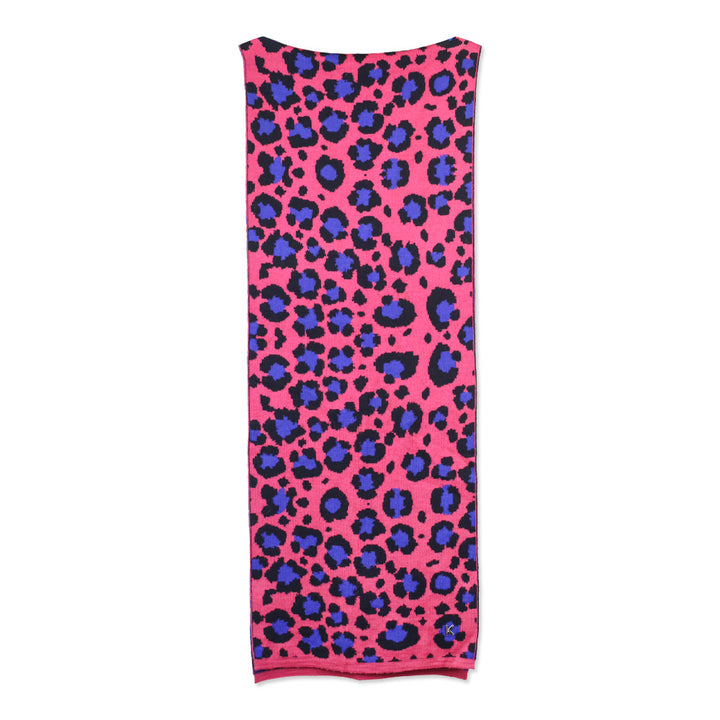 Kenzo Wool-Blend Knit Pink Leopard-Print Scarf