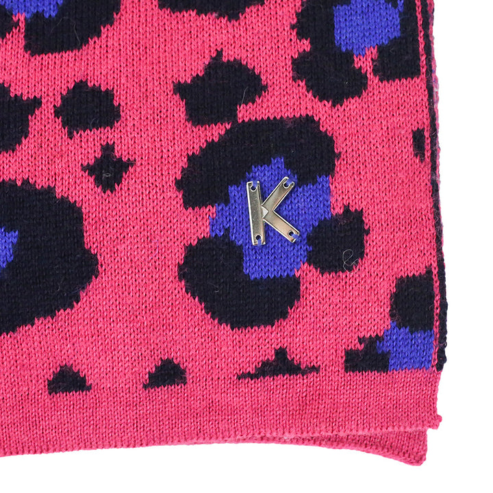 Kenzo Wool-Blend Knit Pink Leopard-Print Scarf