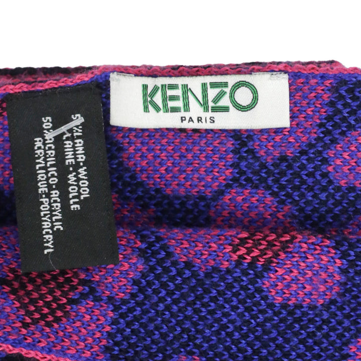 Kenzo Wool-Blend Knit Pink Leopard-Print Scarf