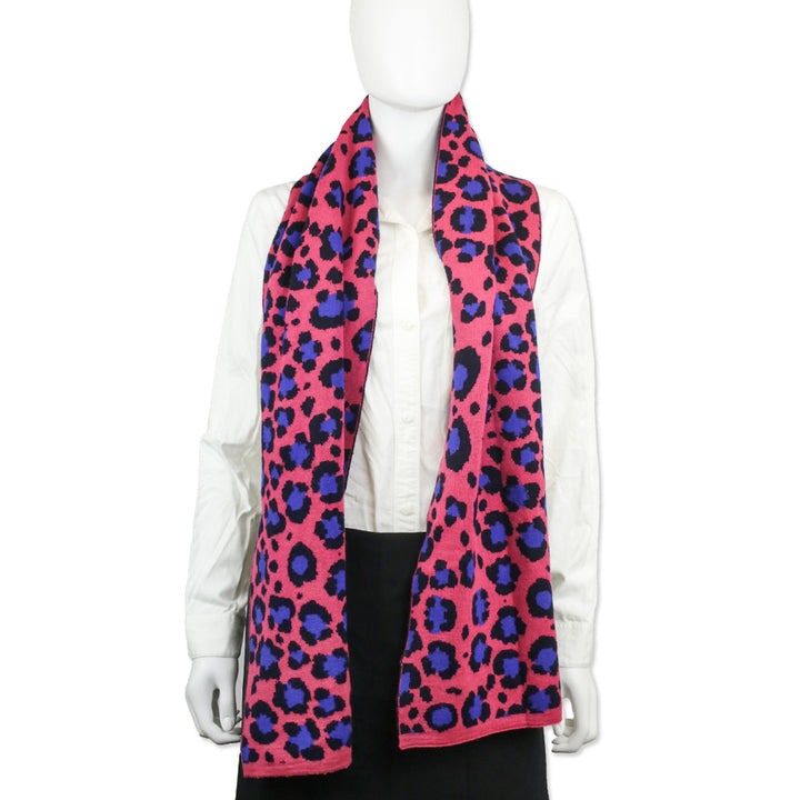 Kenzo Wool-Blend Knit Pink Leopard-Print Scarf