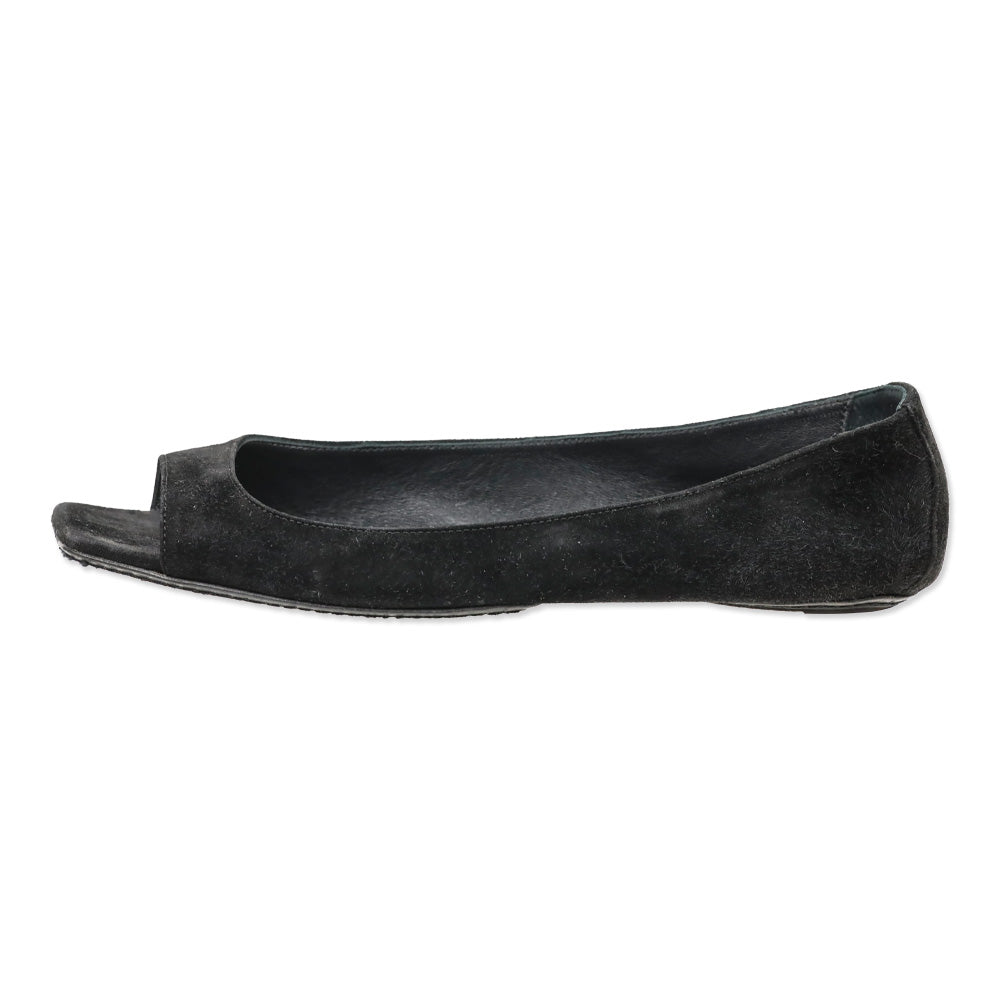Khaite Black Suede Open-Toe Ballet Flats