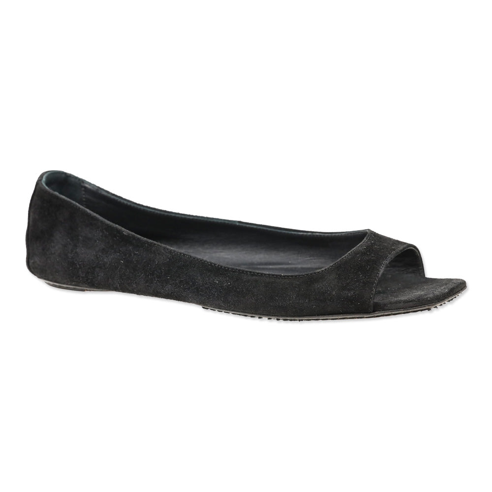 Khaite Black Suede Open-Toe Ballet Flats