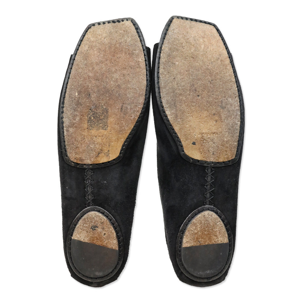 Khaite Black Suede Open-Toe Ballet Flats