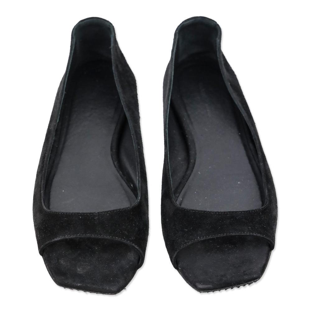Khaite Black Suede Open-Toe Ballet Flats