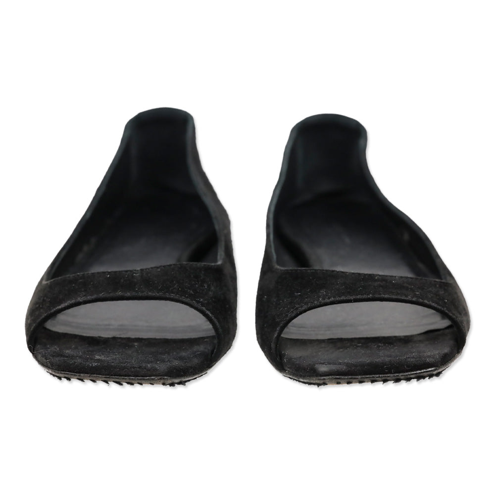 Khaite Black Suede Open-Toe Ballet Flats