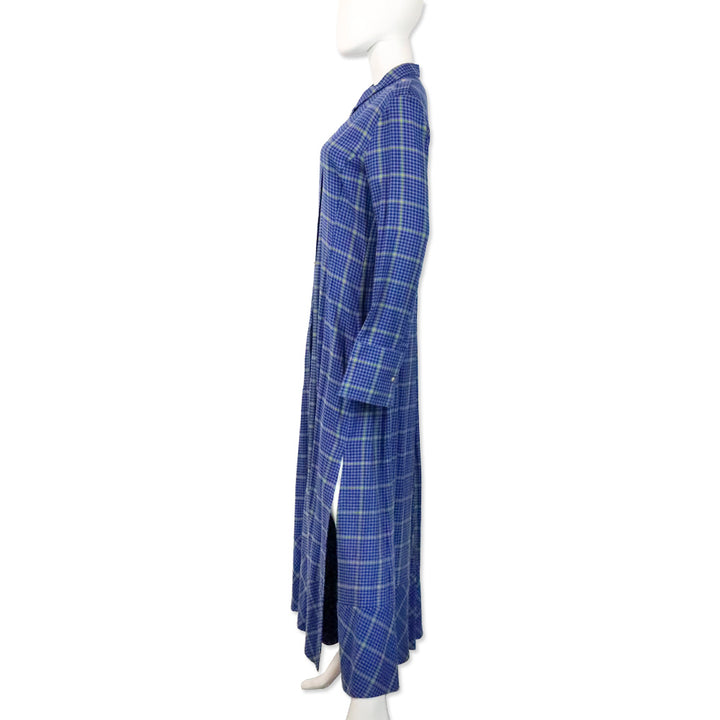 Khaite Fall 2018 RTW Blue Plaid Cotton-Blend Maxi Shirt Dress