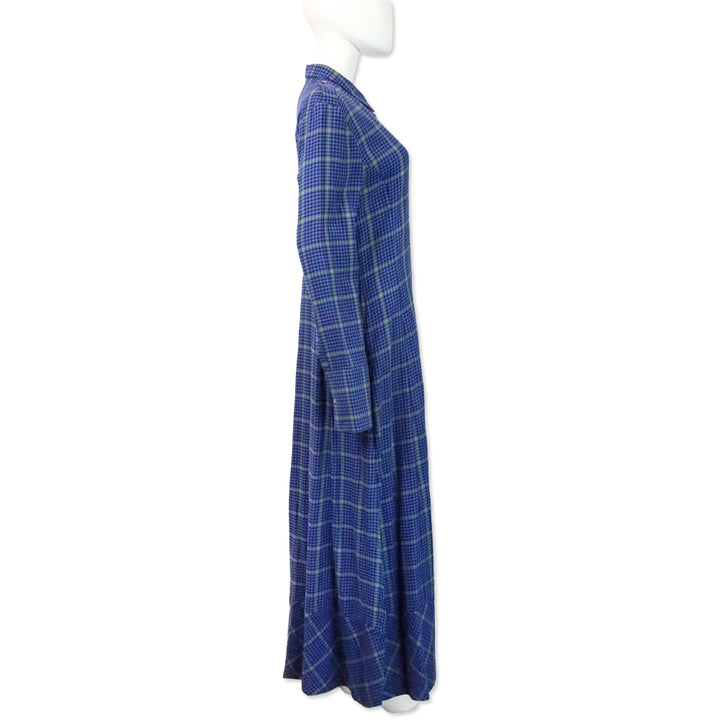 Khaite Fall 2018 RTW Blue Plaid Cotton-Blend Maxi Shirt Dress