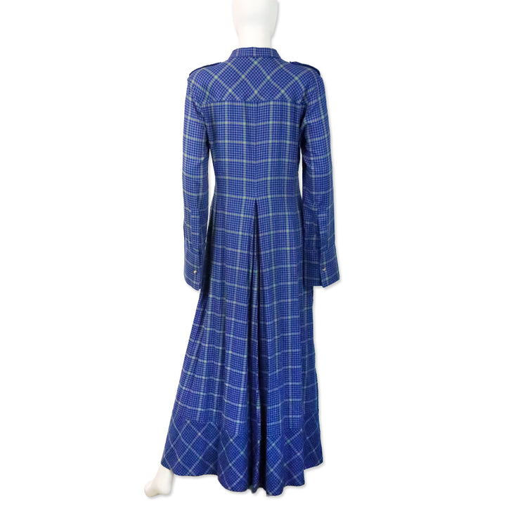 Khaite Fall 2018 RTW Blue Plaid Cotton-Blend Maxi Shirt Dress