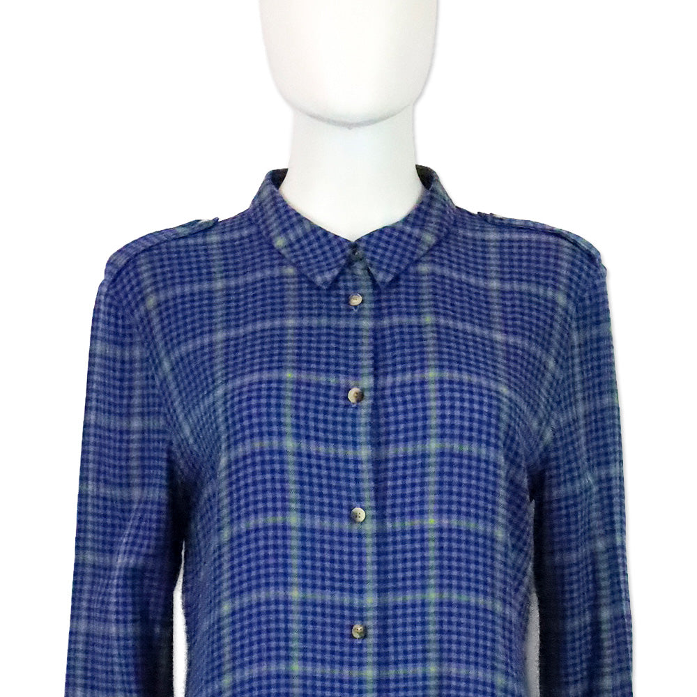 Khaite Fall 2018 RTW Blue Plaid Cotton-Blend Maxi Shirt Dress