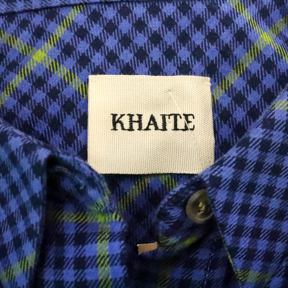 Khaite Fall 2018 RTW Blue Plaid Cotton-Blend Maxi Shirt Dress
