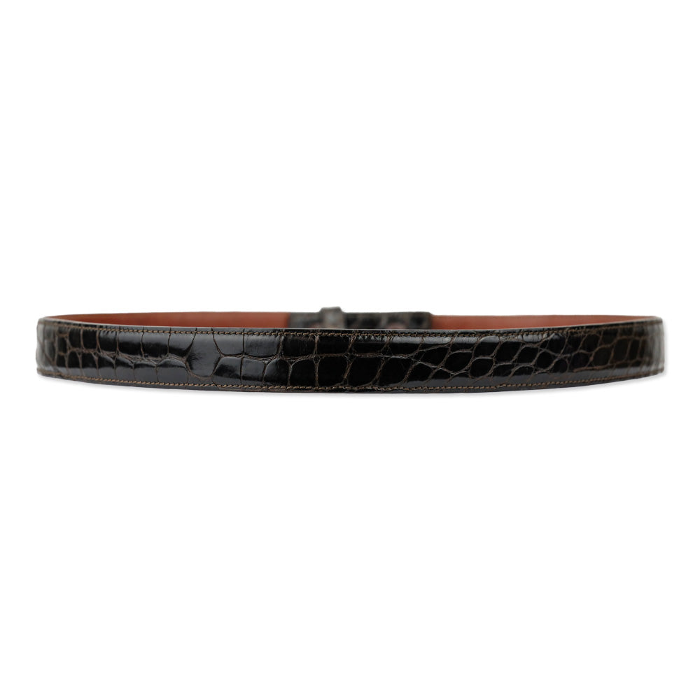 Kieselstein-Cord Glossy Brown Alligator Leather Thin Interchangeable Belt