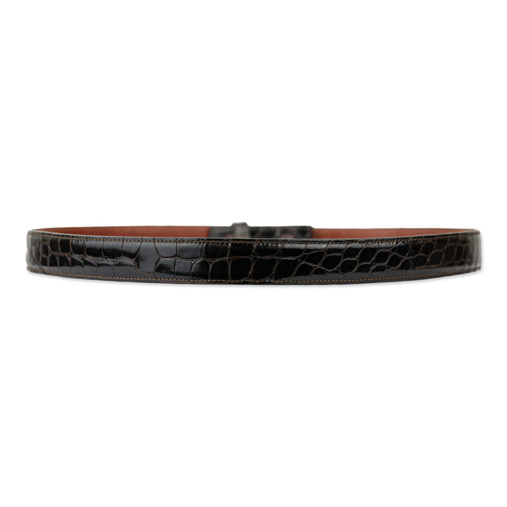 Kieselstein-Cord Glossy Brown Alligator Leather Thin Interchangeable Belt