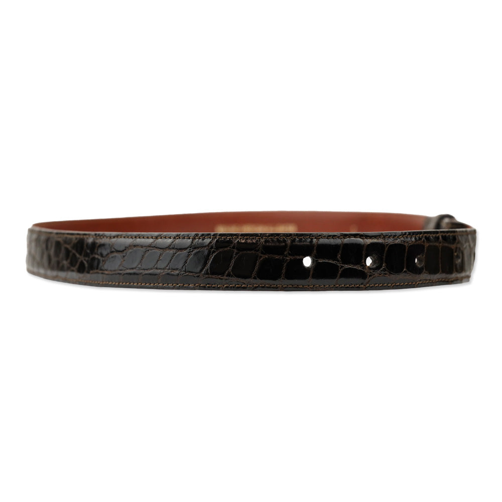 Kieselstein-Cord Glossy Brown Alligator Leather Thin Interchangeable Belt