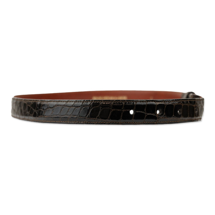 Kieselstein-Cord Glossy Brown Alligator Leather Thin Interchangeable Belt