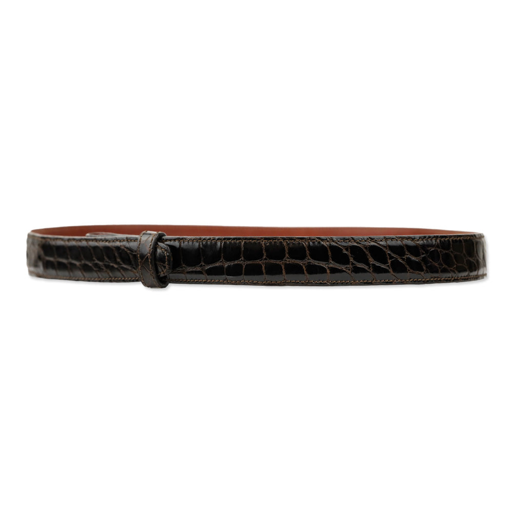 Kieselstein-Cord Glossy Brown Alligator Leather Thin Interchangeable Belt