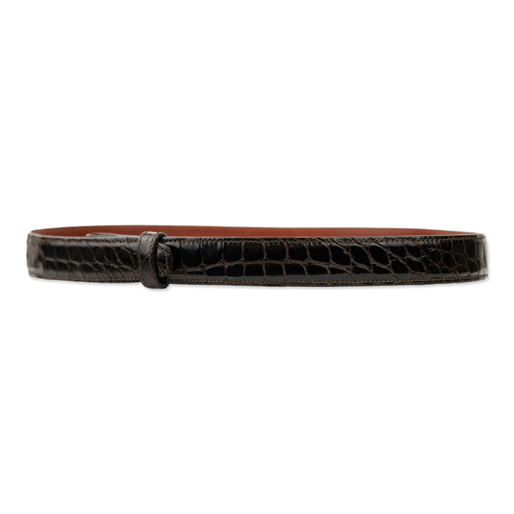 Kieselstein-Cord Glossy Brown Alligator Leather Thin Interchangeable Belt