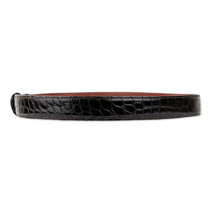 Kieselstein-Cord Glossy Brown Alligator Leather Thin Interchangeable Belt