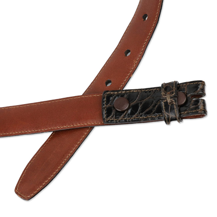 Kieselstein-Cord Glossy Brown Alligator Leather Thin Interchangeable Belt