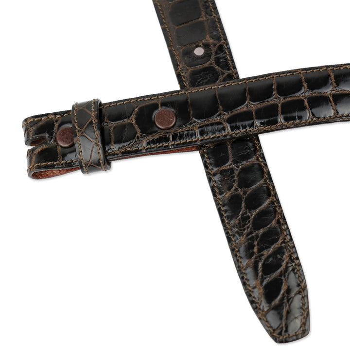 Kieselstein-Cord Glossy Brown Alligator Leather Thin Interchangeable Belt