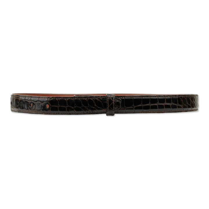 Kieselstein-Cord Glossy Brown Alligator Leather Thin Interchangeable Belt