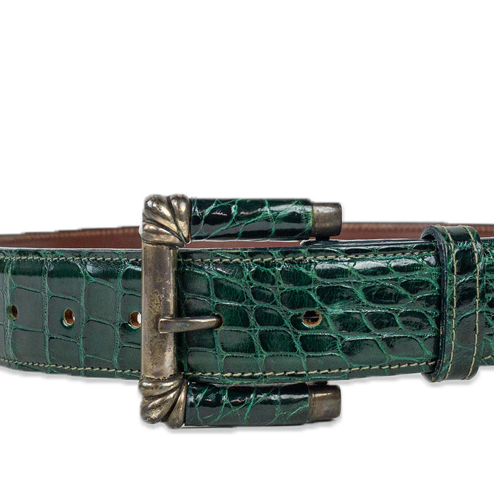 Kieselstein-Cord Green Alligator Leather Square Buckle Belt