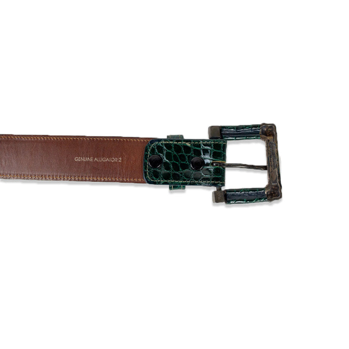 Kieselstein-Cord Green Alligator Leather Square Buckle Belt