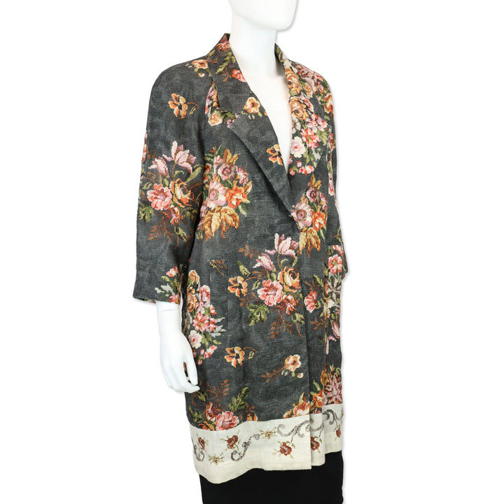 Kobi Halperin Black Connie Floral Print Cotton Linen Coat