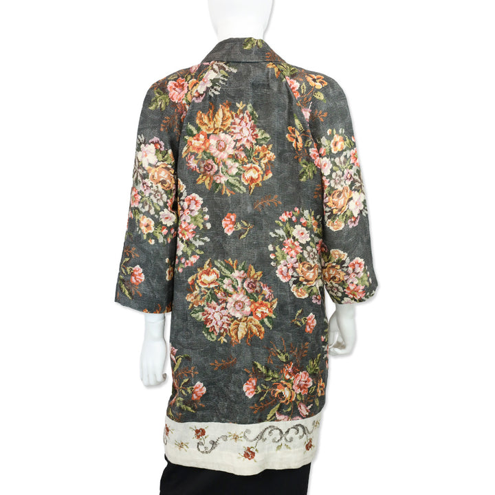 Kobi Halperin Black Connie Floral Print Cotton Linen Coat
