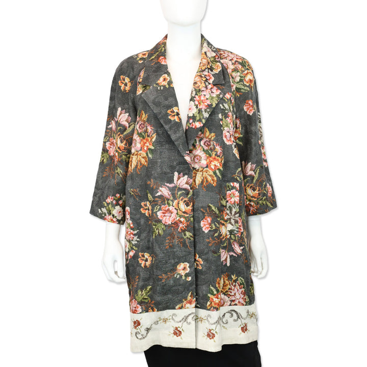 Kobi Halperin Black Connie Floral Print Cotton Linen Coat