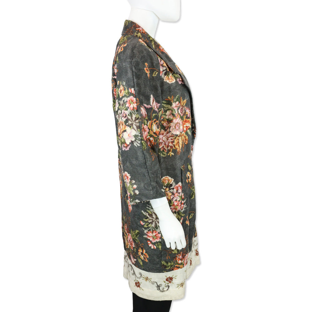 Kobi Halperin Black Connie Floral Print Cotton Linen Coat