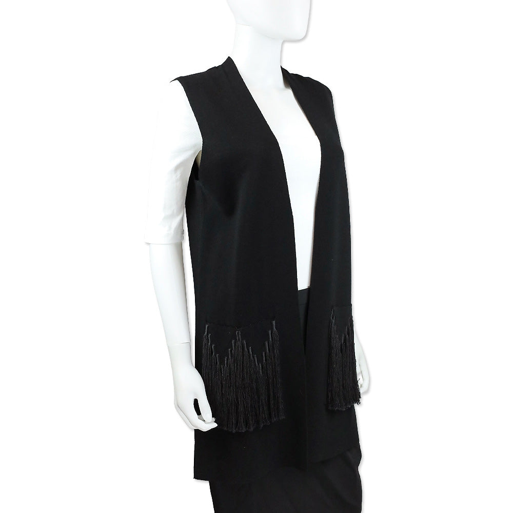 Kobi Halperin Black Knit Amrita Sweater Vest w/ Fringe Pockets