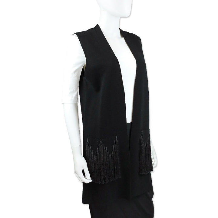 Kobi Halperin Black Knit Amrita Sweater Vest w/ Fringe Pockets