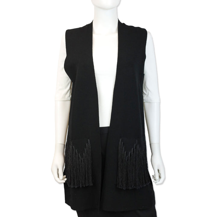 Kobi Halperin Black Knit Amrita Sweater Vest w/ Fringe Pockets