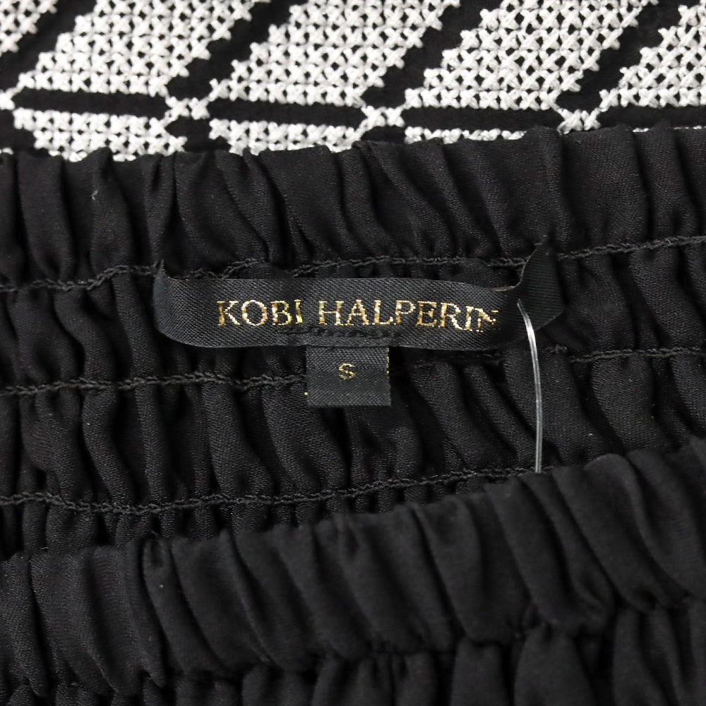 Kobi Halperin Black Silk Embroidered Smocked-Waist Layered Skirt