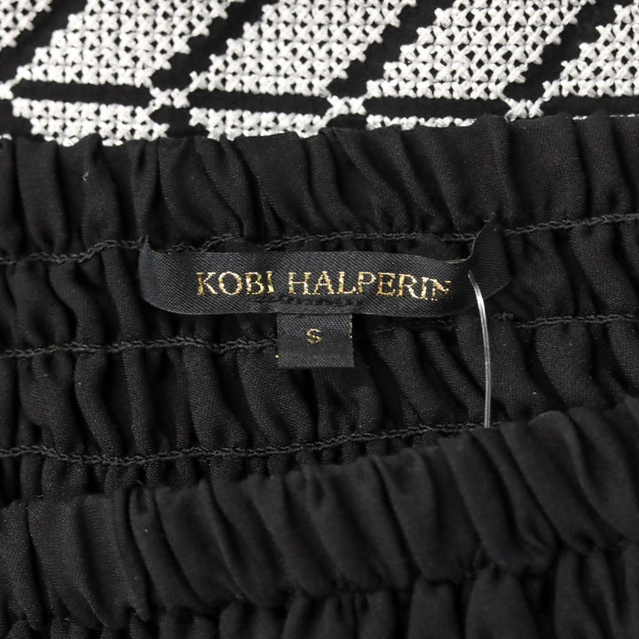 Kobi Halperin Black Silk Embroidered Smocked-Waist Layered Skirt