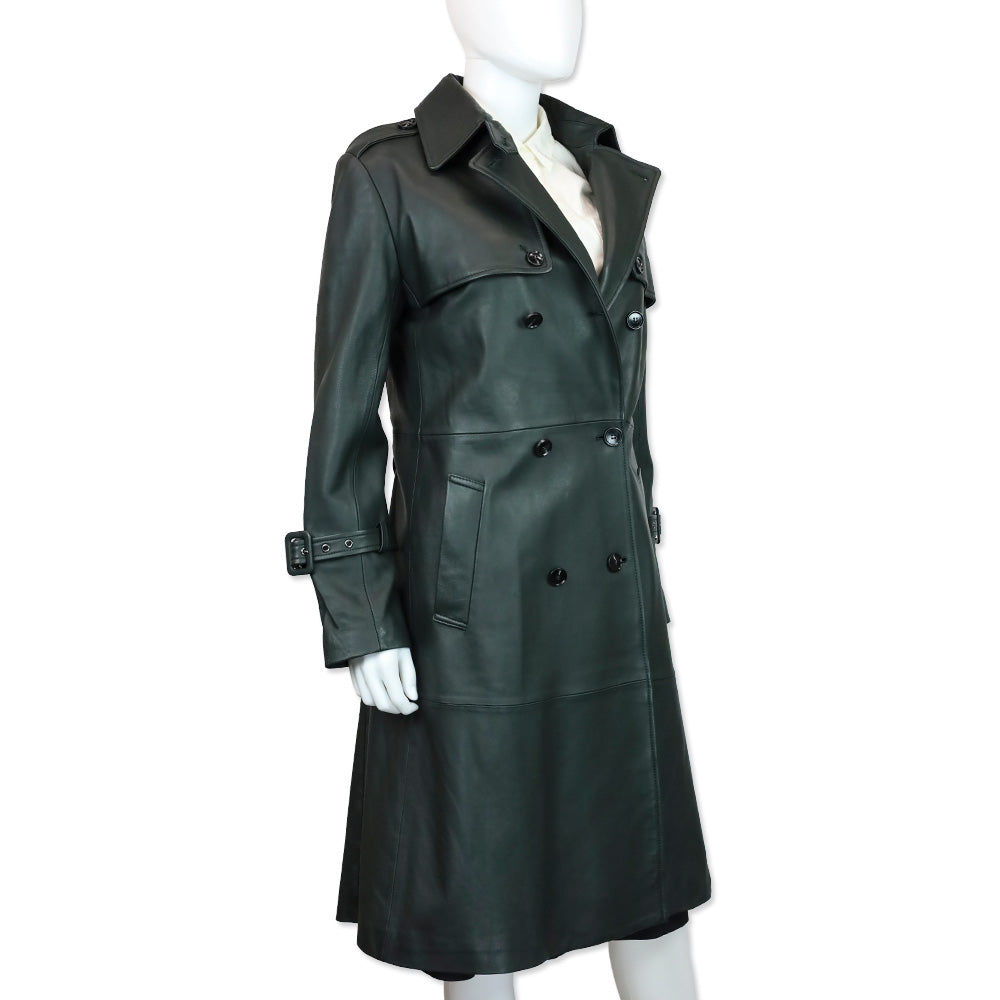 Kobi Halperin Dark Green Lamb Leather Trench Coat
