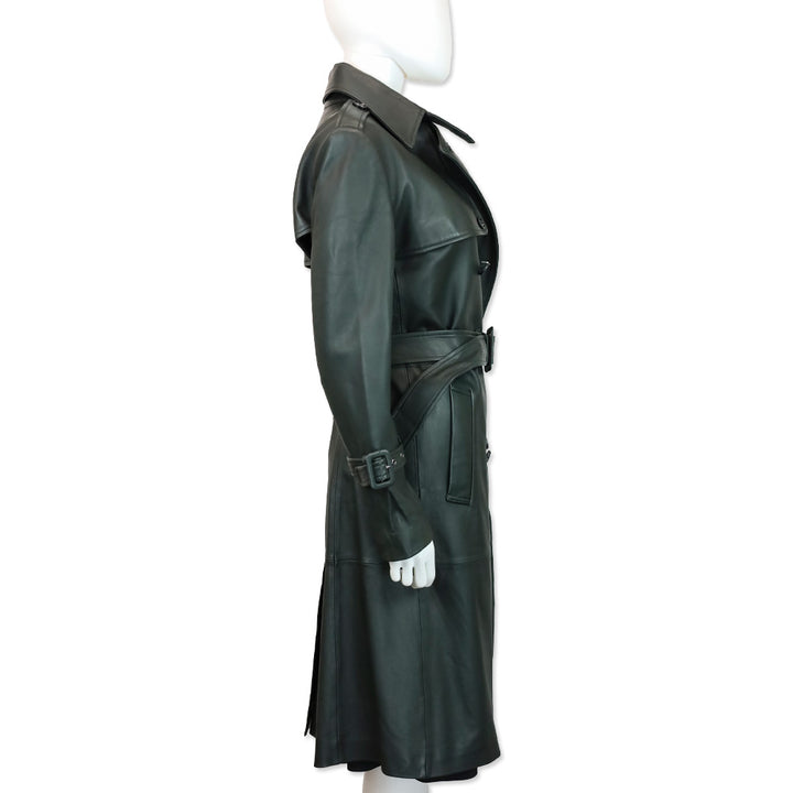 Kobi Halperin Dark Green Lamb Leather Trench Coat