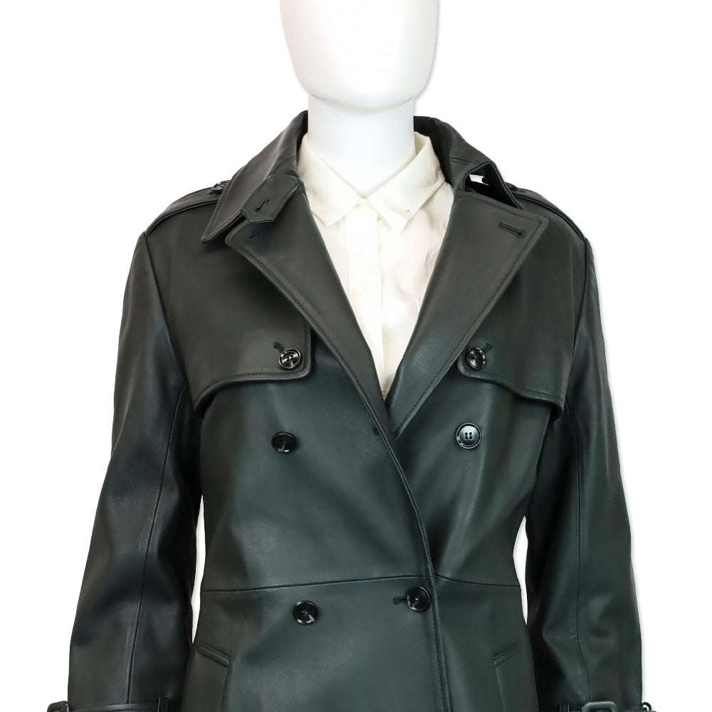 Kobi Halperin Dark Green Lamb Leather Trench Coat