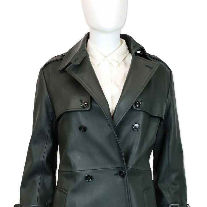 Kobi Halperin Dark Green Lamb Leather Trench Coat