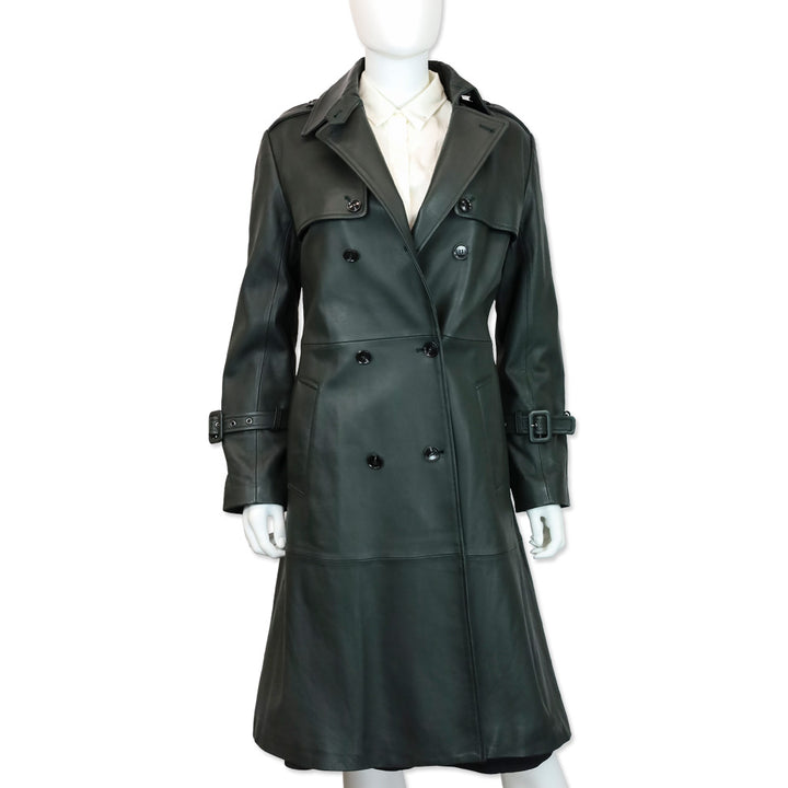 Kobi Halperin Dark Green Lamb Leather Trench Coat