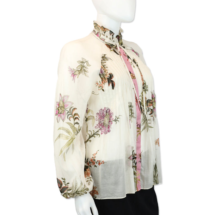 Kobi Halperin Ivory Multi Floral Print Cotton Pleated Joanna Blouse