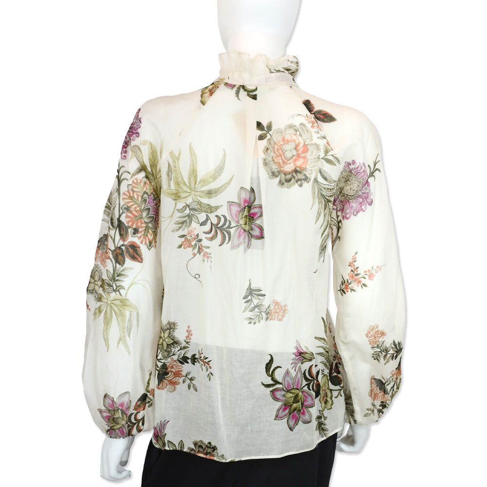 Kobi Halperin Ivory Multi Floral Print Cotton Pleated Joanna Blouse