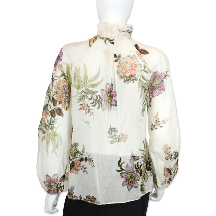 Kobi Halperin Ivory Multi Floral Print Cotton Pleated Joanna Blouse
