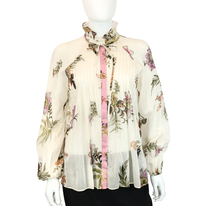 Kobi Halperin Ivory Multi Floral Print Cotton Pleated Joanna Blouse