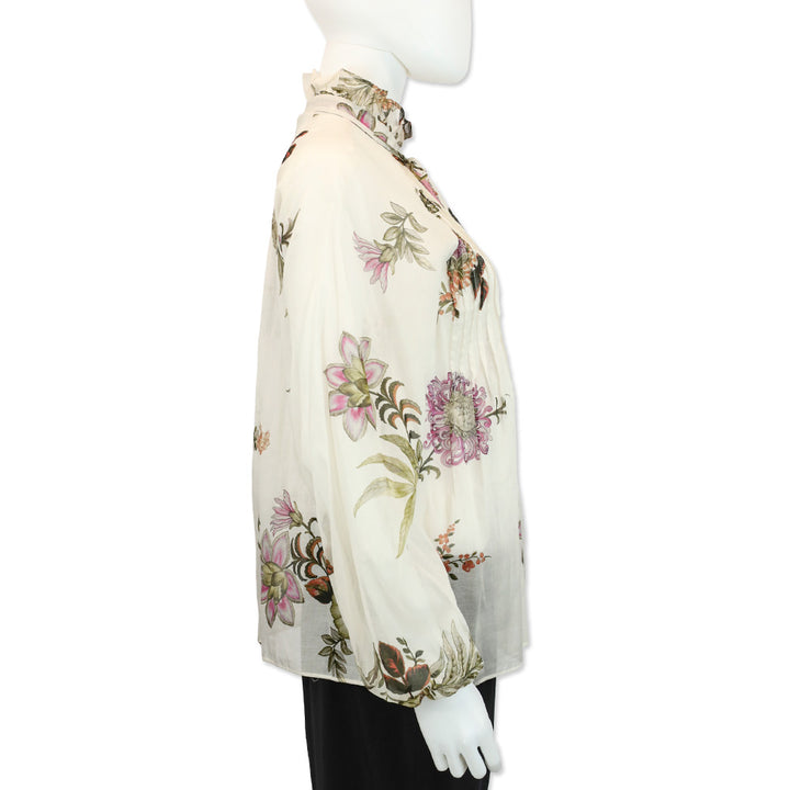 Kobi Halperin Ivory Multi Floral Print Cotton Pleated Joanna Blouse