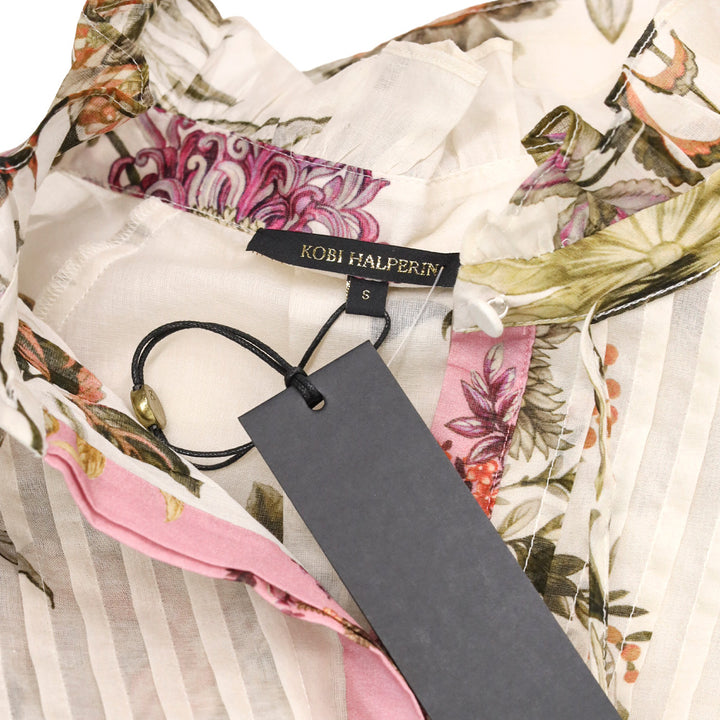 Kobi Halperin Ivory Multi Floral Print Cotton Pleated Joanna Blouse