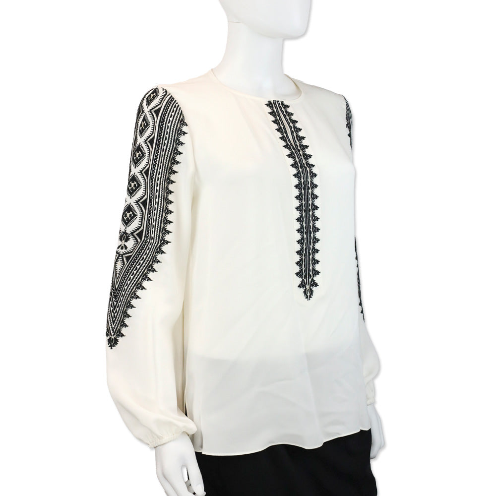 Kobi Halperin Ivory Silk Embroidered Zadie Blouse