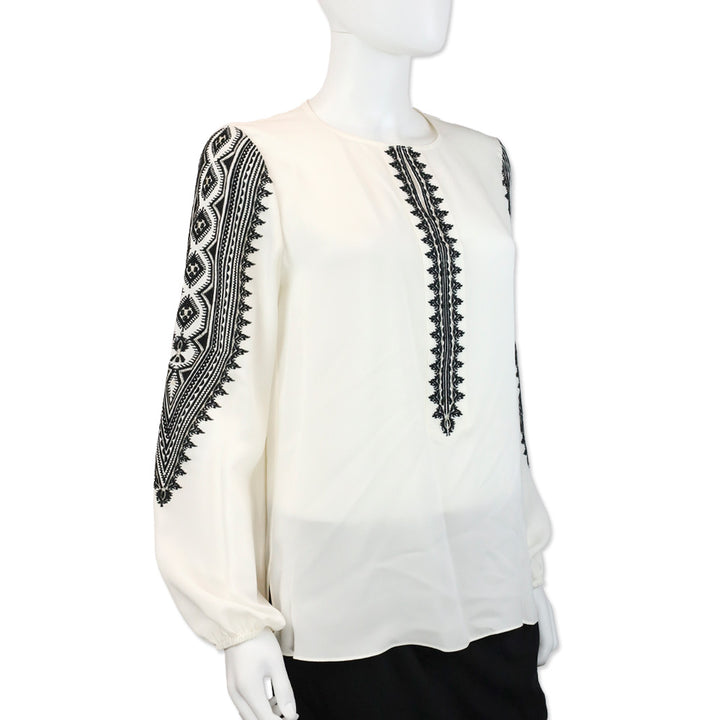 Kobi Halperin Ivory Silk Embroidered Zadie Blouse