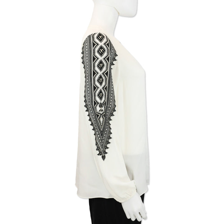 Kobi Halperin Ivory Silk Embroidered Zadie Blouse