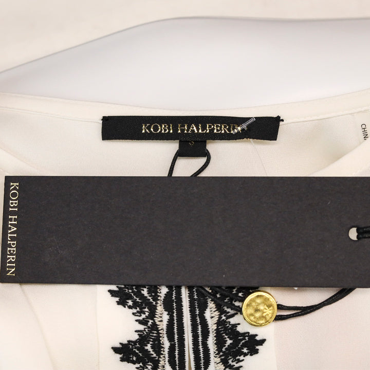 Kobi Halperin Ivory Silk Embroidered Zadie Blouse